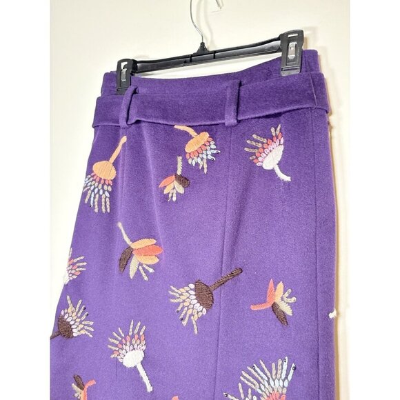 ETCETERA Wool and Cashmere Blend Embroidered Purple Skirt Cottagecore Size 4 - Picture 3 of 6